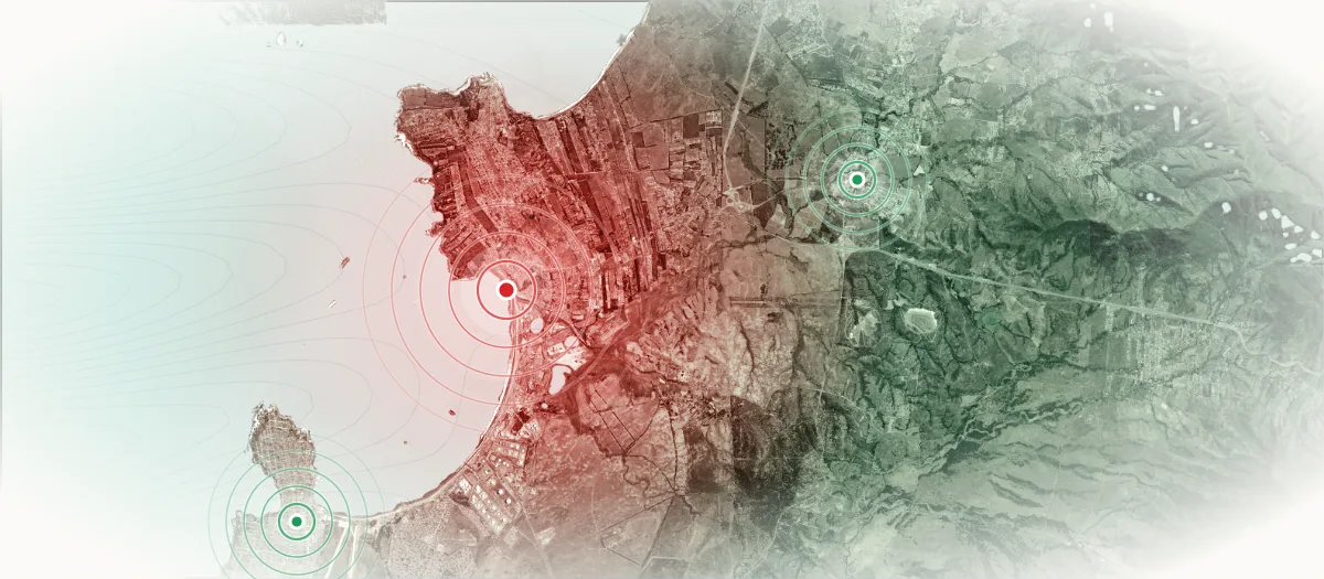 Mapa ilustrado de Quintero-Puchuncaví: relieve, riesgo y puntos de interés