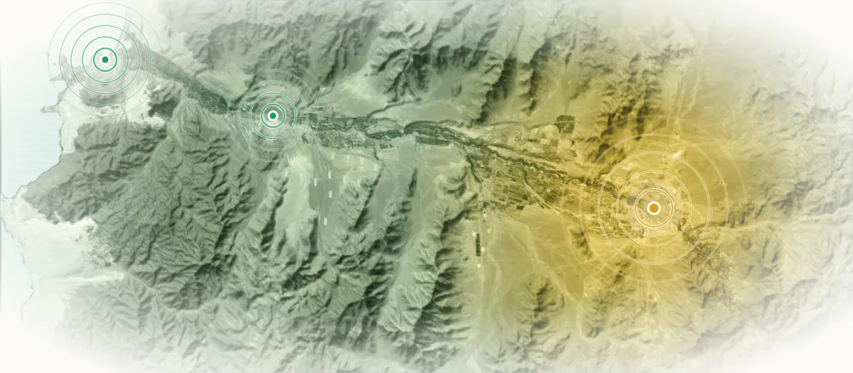 Mapa ilustrado de Valle del Huasco: relieve, riesgo y puntos de interés